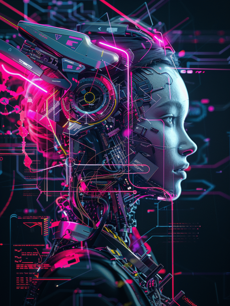 portrait futuristic female humanoid with advanced technology